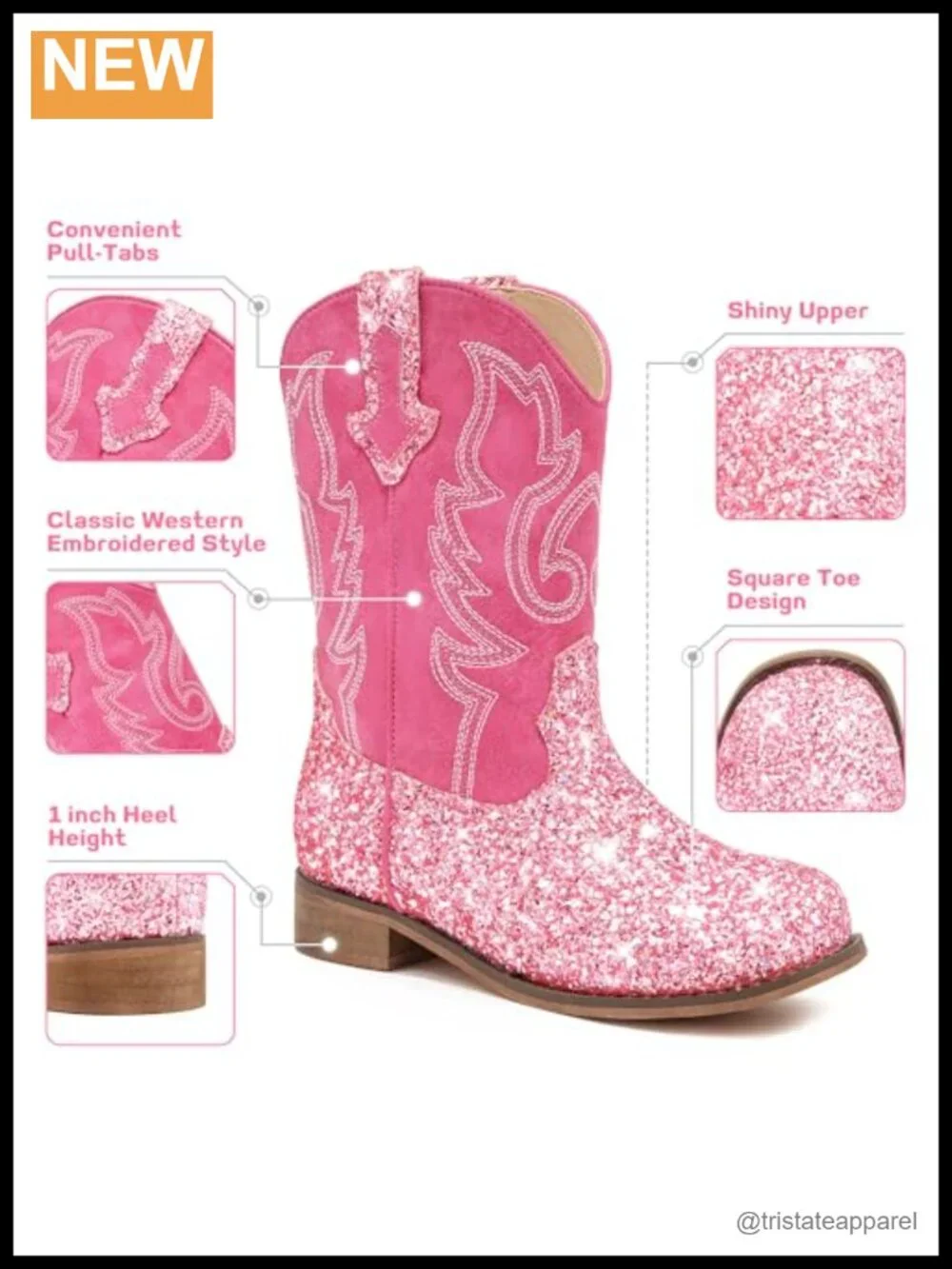 Girls Cowgirl Boots Mid Calf Glitter Toddler Cowboy Boot Little Big Kid Western